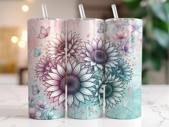 Boho Sunflower Pastel Floral Tumbler PNG Review