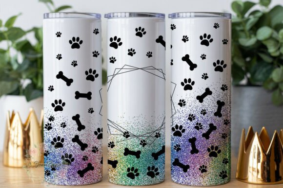 Dog Paw Bone Glitter Tumbler Wrap PNG Review