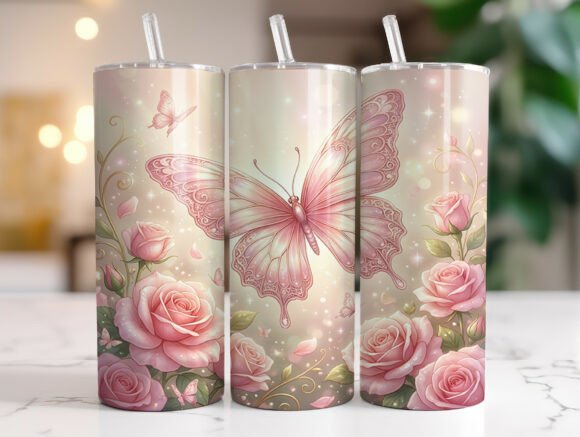 Floral Butterfly Soft Pink Roses Tumbler Review