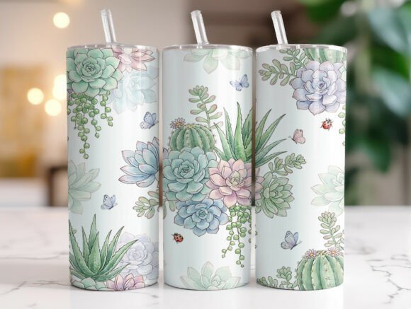 Pastel Succulent Cactus Tumbler Wrap PNG Review