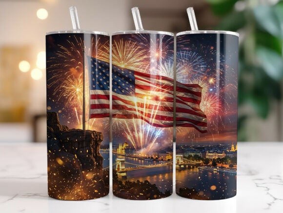 Patriotic USA Flag Fireworks Tumbler PNG Review