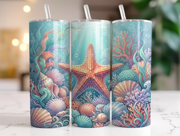 Underwater Starfish Seashell Tumbler PNG Review